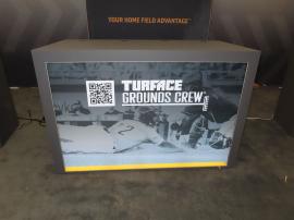 Custom Gravitee Modular Inline Exhibit with SEG Fabric Graphics, (3) Monitor Mounts, Closet Storage, (2) MOD-1509 Backlit Counter with Locking Storage, and (1) Custom Backlit Counter with Wireless Charging Pads -- View 3